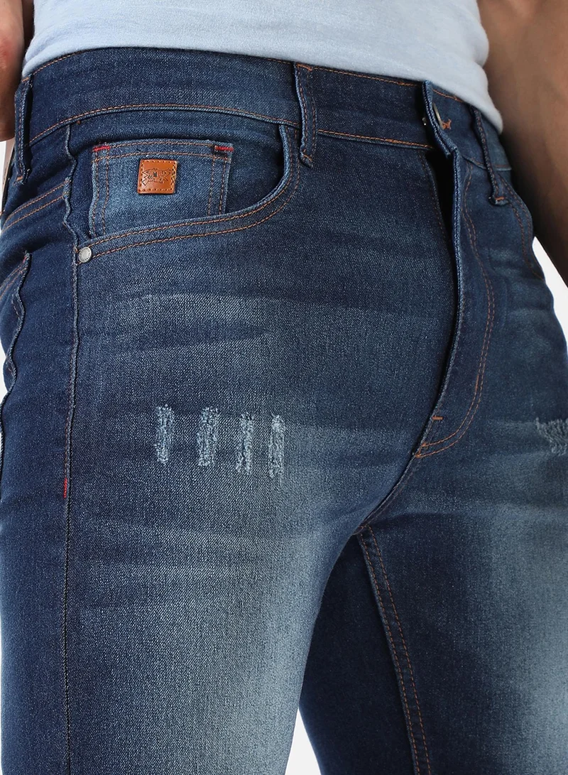 CAHOOT  Men's Classic Dark Blue Dark-Washed Distressed Patterned Denim Shorts | Regular Fit | Premium Stretchable Cotton Mid-Rise Crafted With Comfort Fit and High Performance For Everyday Wear for Men | Best Price UAE